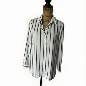 Spense Women's Black/ White Stripe Career Shirt Top Blouse Sz Small Preppy Sheer